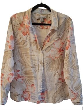 Tommy Bahama Floral Button-down Shirt with Coral Blooms. XL